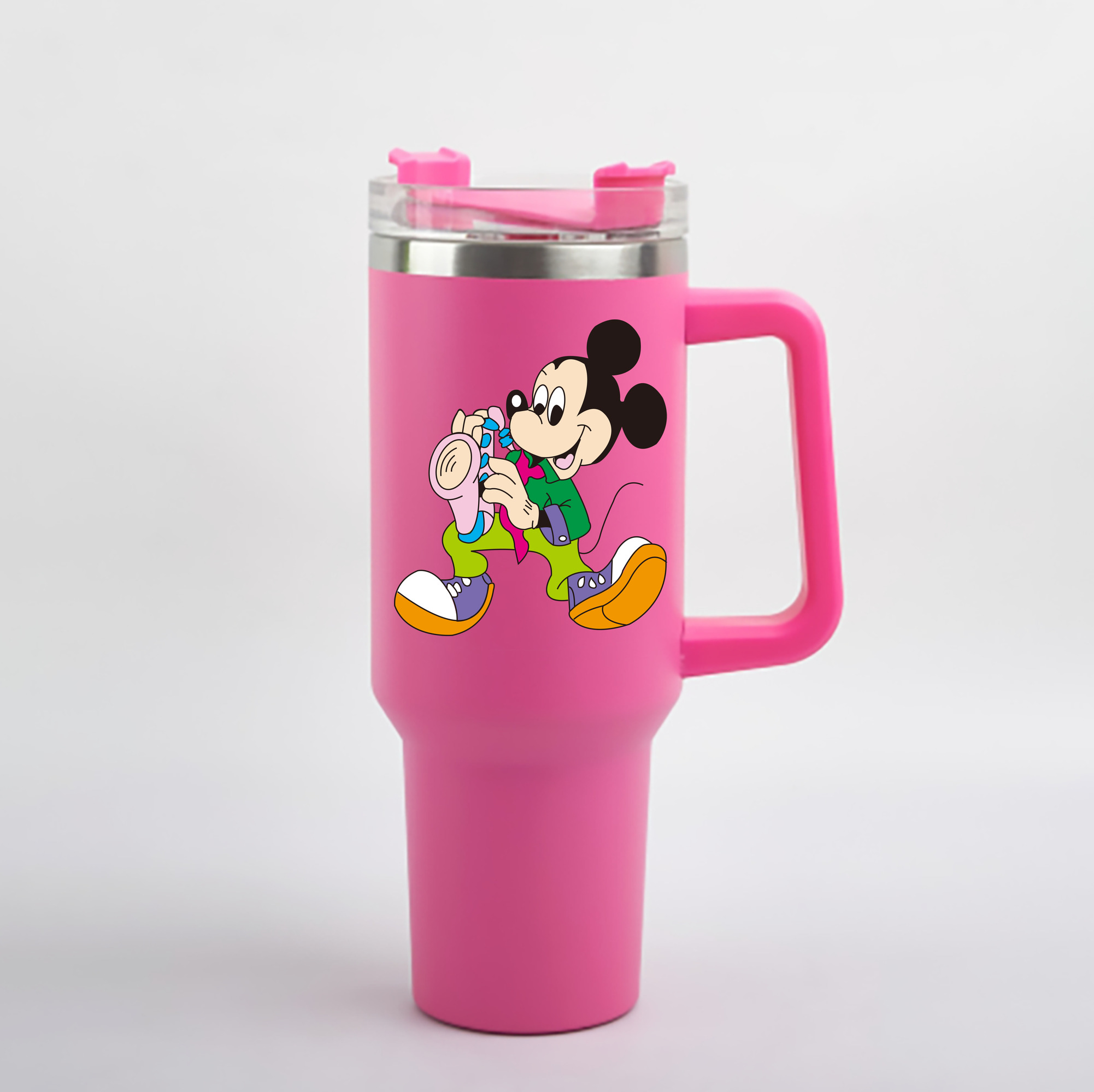 （画像用） ミッキーマウス Mickey Mouse 1200mL車用タンブラー - クリスタルステッカー（プラスチックストロー付き）